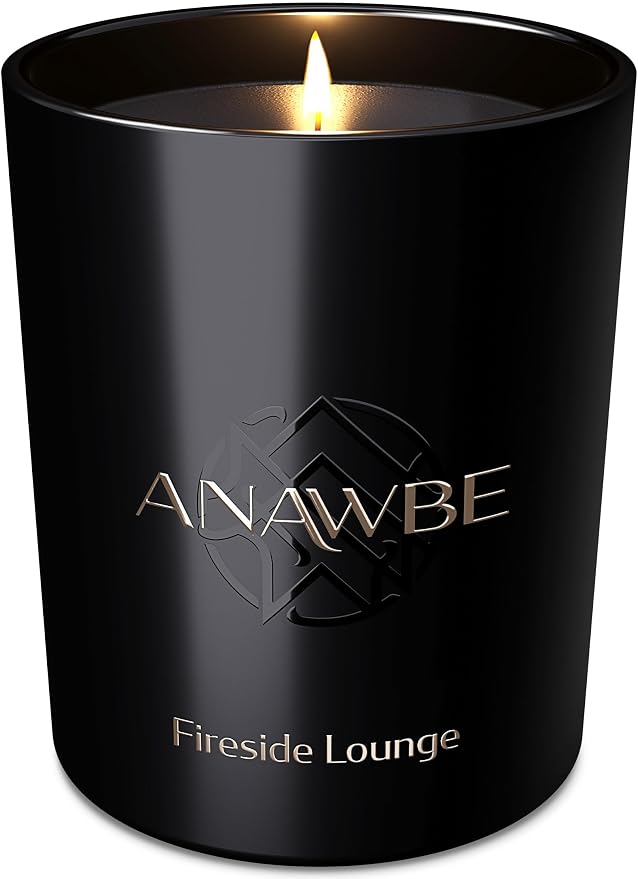 Fireside Lounge Scented Candle for Men - Soy, Black, Luxury Vessel & Gift Box - 45-Hour Long-Burning Premium Masculine Scent
