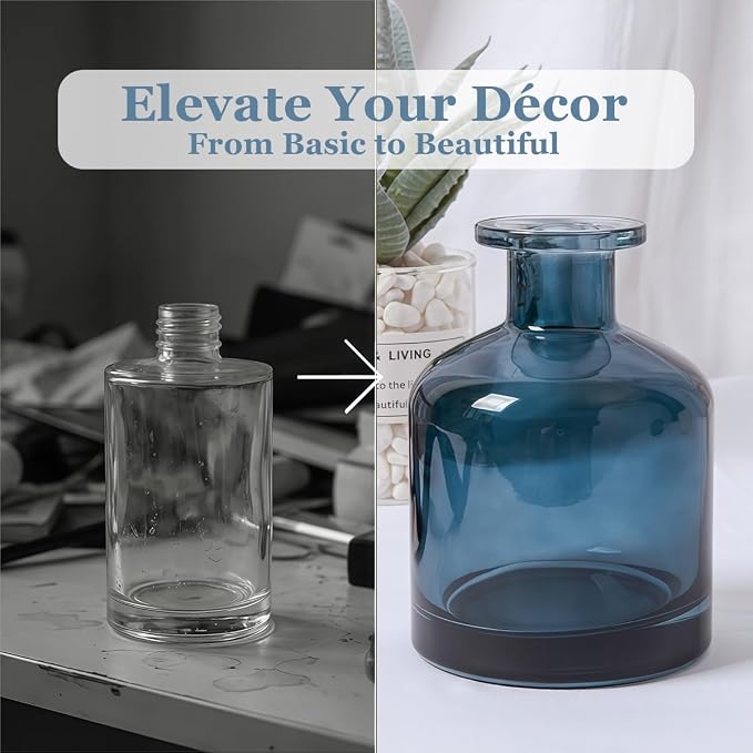 150ML/5OZ Empty Blue Clear Glass Diffuser Bottles Refillable Aromatherapy Container Jars Reed Diffuser Sticks Holder Bottle for DIY Crafts Fragrance Essential Oils
