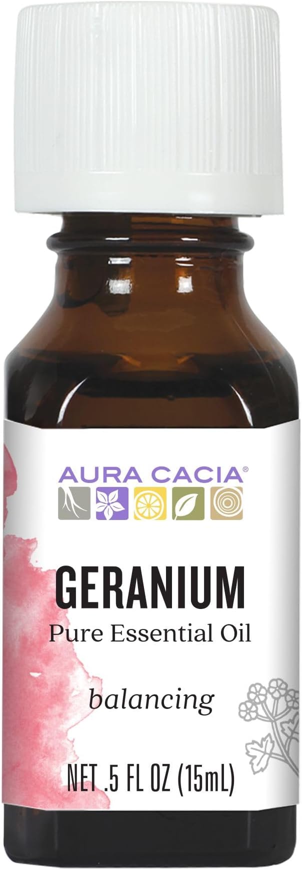 Aura Cacia 100% Pure Geranium Essential Oil | GC/MS Tested for Purity | 15 ml (0.5 fl. oz.) | Pelargonium graveolens