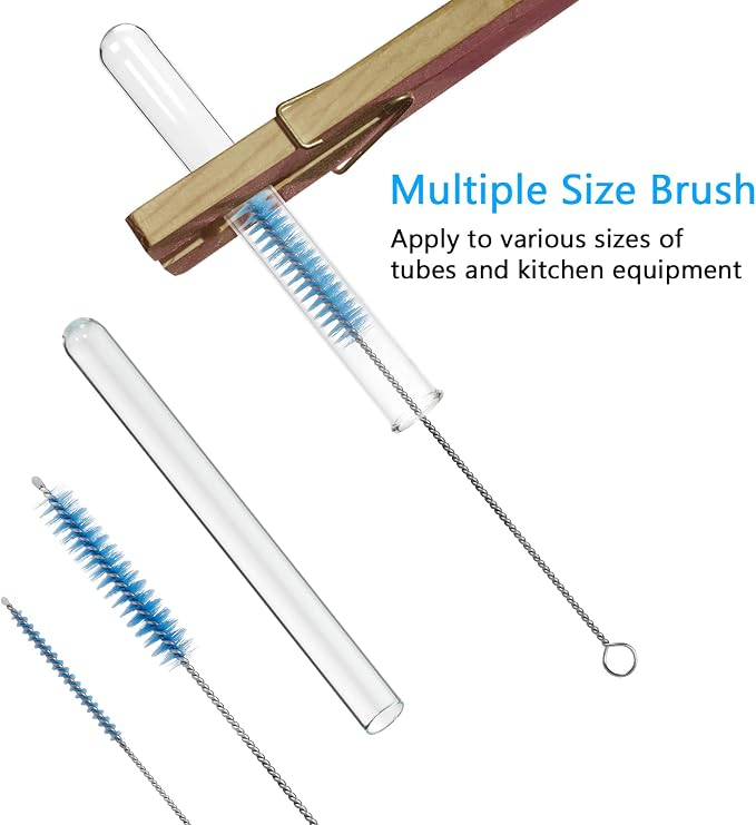 CiaraQ Bottle Cleaning Brushes, 8 Inch Nylon Tube Brush Set, Cleaner for Narrow Neck Bottles Cups with Hook, Set of 10pcs.