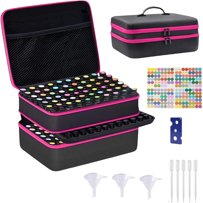 127 Slots Essential Oil Case Organizer, Fits 1ml-15ml Vials, Shockproof EVA Hard Shell Essential Oil Storage Carrying Bag for Travel and Home, Black & Purple