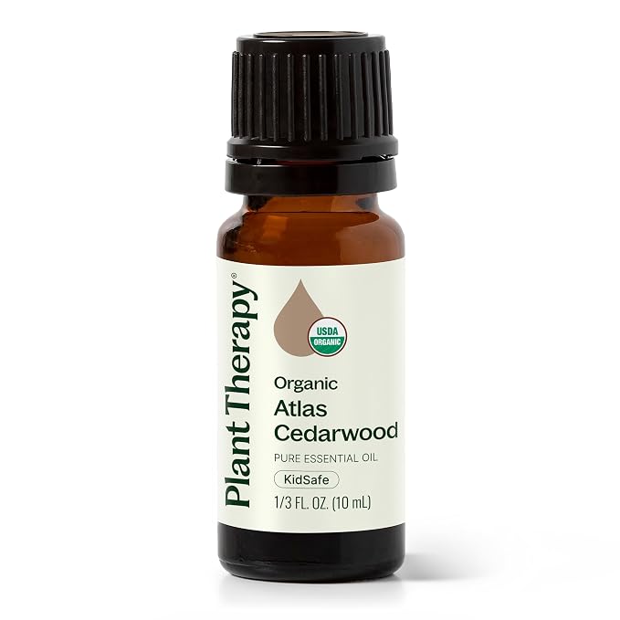 Plant Therapy Organic Atlas Cedarwood Essential Oil, 10 mL (1/3 oz), 100% Pure and Undiluted, USDA Certified Organic, for Essential Oil Diffusers and DIY Skincare