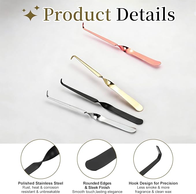 uxcell 2 Pcs Candle Wick Dipper, Stainless Steel Candle Wick Hook, Flame Dipper Snuffer Extinguish Accessory Twisted Design for Putting Out Flame Home Decor Gifts, Black/Gold