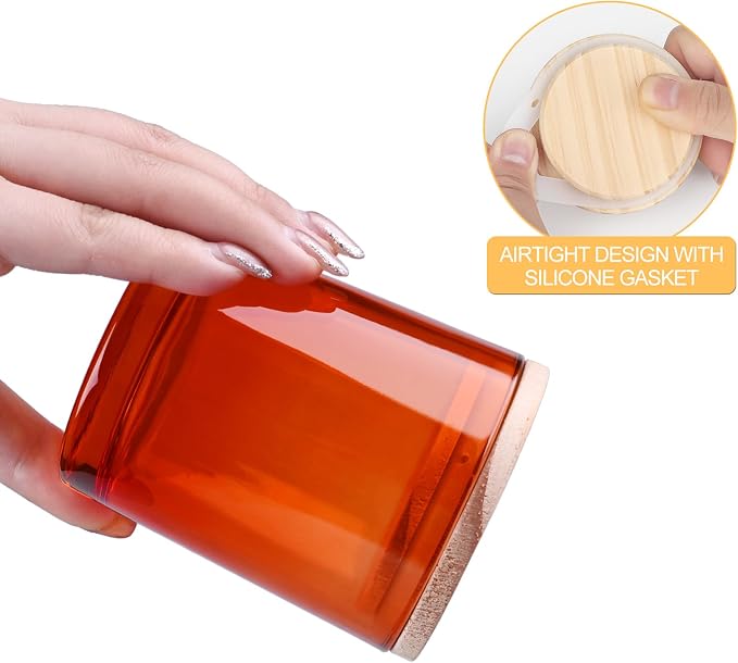 SHOWIN 8 OZ Thick Candle Jars for Making Candles 15 Pcs, Orange Empty Jars with Wood Lids for Candle Making, Sample Container,Clear Orange