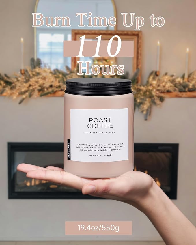 M&SENSE Coffee Scented Candles for Home, 19.4oz Soy Candles Non Toxic, 110 Hours Long Lasting Slow Burn, Home Smelling for Stress Relief Relaxation, Housewarming Gifts for Kitchen & Women Men