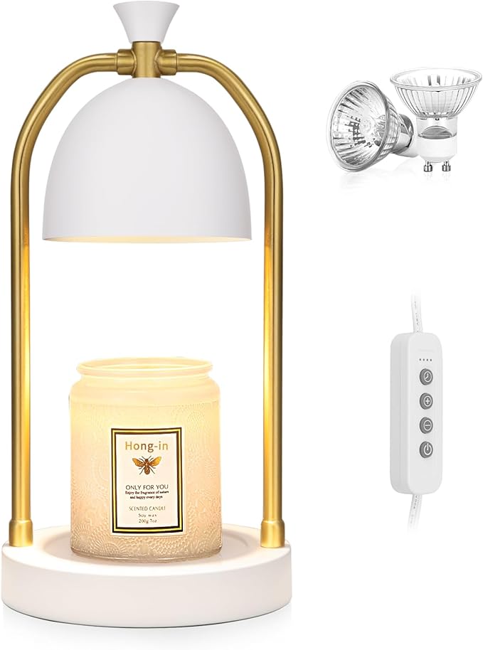 Hong-in White Candle Warmer Lamp with Timer-Unique Happy Birthday Gifts for Women and Men, Fun Gift Ideas for 30th, 40th, 50th and 60th Birthdays for Gold Home Decor