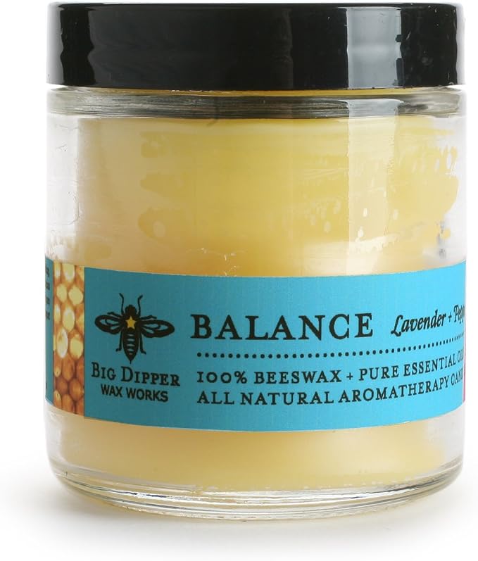 Big Dipper Wax Works Beeswax Aromatherapy Candle, Balance - Lavender & Peppermint, Apothecary Glass 3.2 oz, 20 Hour Clean Burn, Natural & Eco-Friendly, 2" x 2.5"