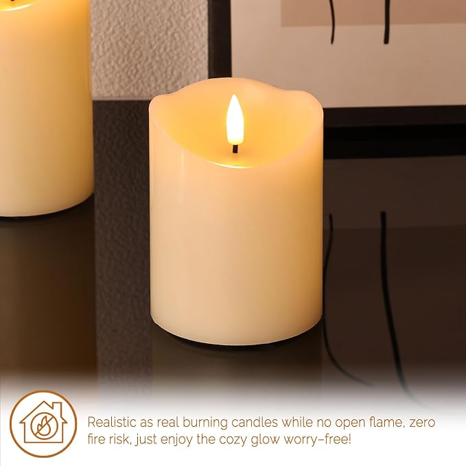 Ivory Flameless Pillar Candles with Remote, LED Candles Battery Operated, Real Wax Electric Candles Flickering Set of 3