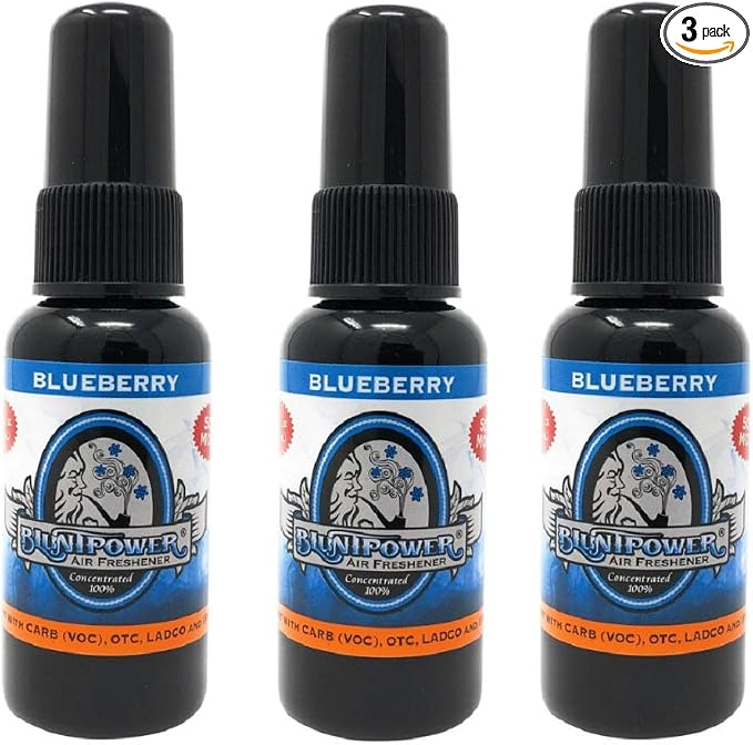 BluntPower (Blueberry, 3 Pack) Concentrated Air Freshener - Premium Oil Based Air Freshener Spray For Home and Car - Long-Lasting Bathroom Spray, Car Freshener, & Odor Eliminator Spray