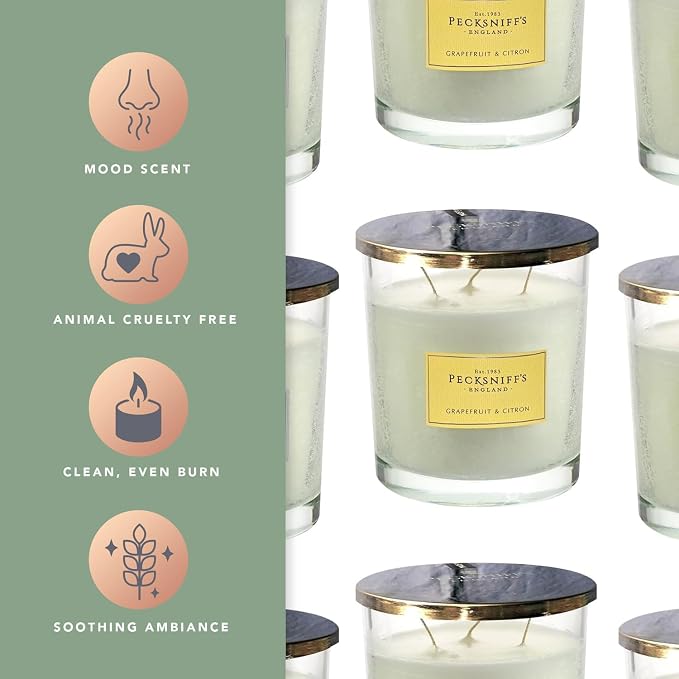 Pecksniffs Classic White Scented 3 Wick Candle | Grapefruit & Citron | Elegant Glass Vessel with Metal Lid Luxury Candles Grapefruit and Citron | 550g/19.4oz