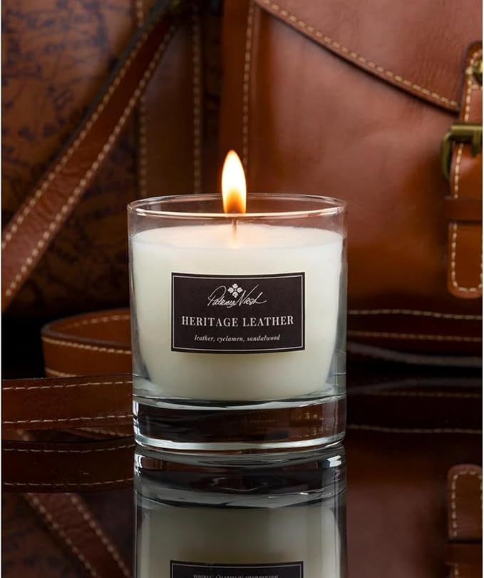 Rosy Rings Patricia Nash Candle | Long Lasting Fragrance Home Decor Gift Luxurious Aromatherapy Notes of Leather, Saffron, Sandalwood, Musk & Mimosa Bark 60 Hour Burn 7.5oz 3.5" H (Heritage Leather)