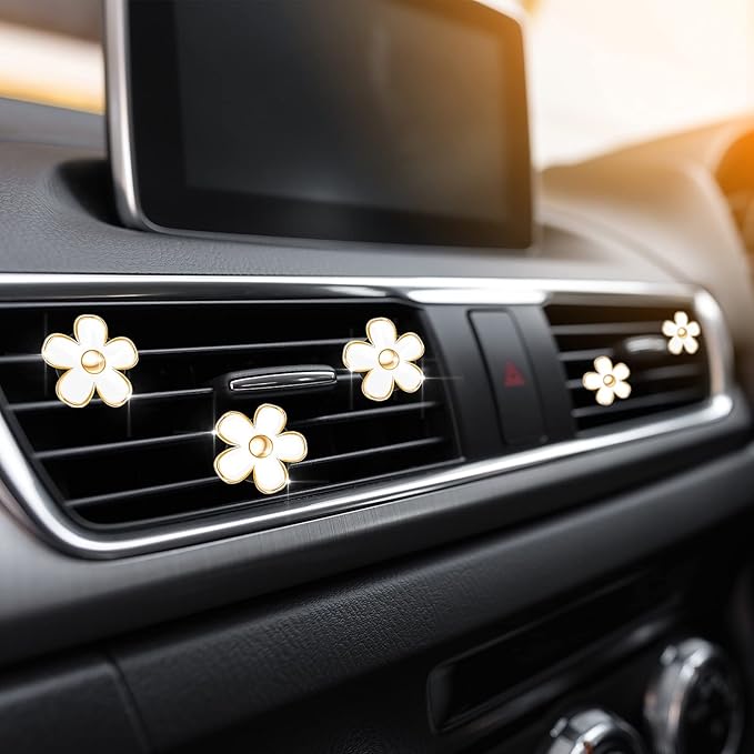 Frienda 6 Pcs Daisy Flower Air Vent Clip Accessories Air Conditioning Outlet Clip Car Air Freshener Dashboard Accessories Charm Car Inter Decor(3 cm, 3.3 cm,White)