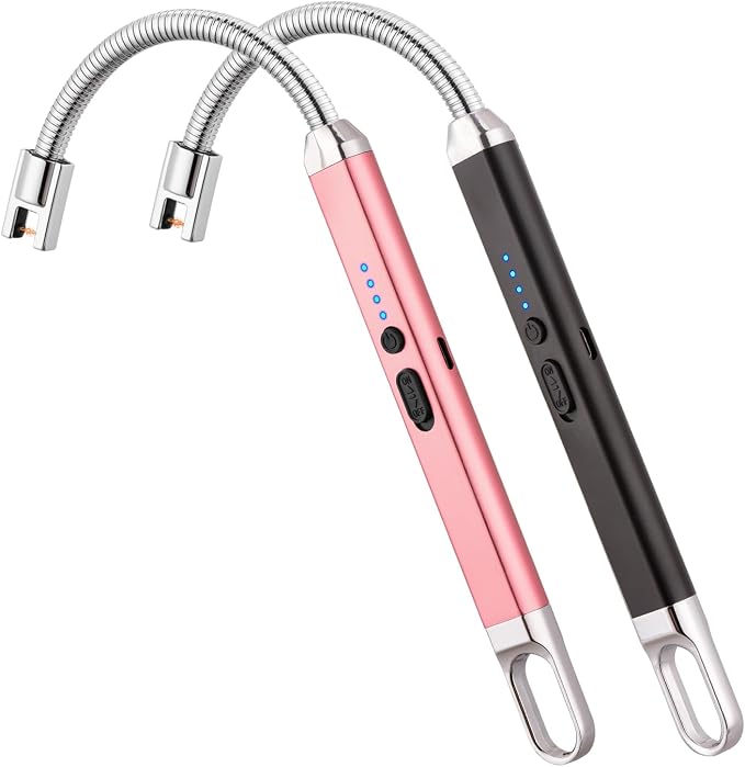 MEIRUBY 2 Pack Electric Candle Lighter, Birthday Christmas Stocking Stuffers Gifts for Women Mom Men Wife Sister, USB Arc Rechargeable Windproof Long Lighter for Candle BBQ Housewarming Gift Idals