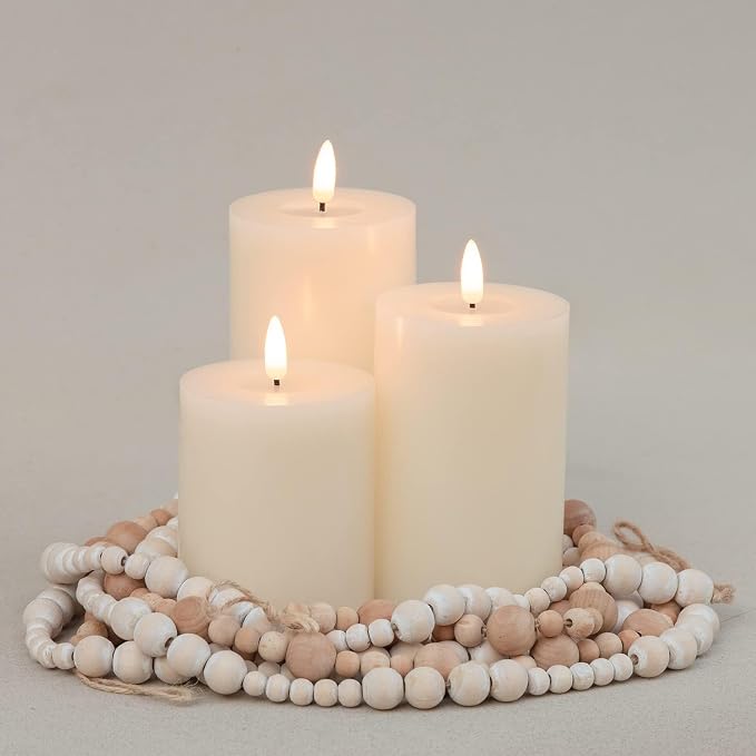 ANGELLOONG Flickering Flameless Candles with Remote, Real Wax Battery Operated Candles with Timer, Fake LED Pillar Candles for Wedding Holiday Farmhouse Home Decor, Ivory
