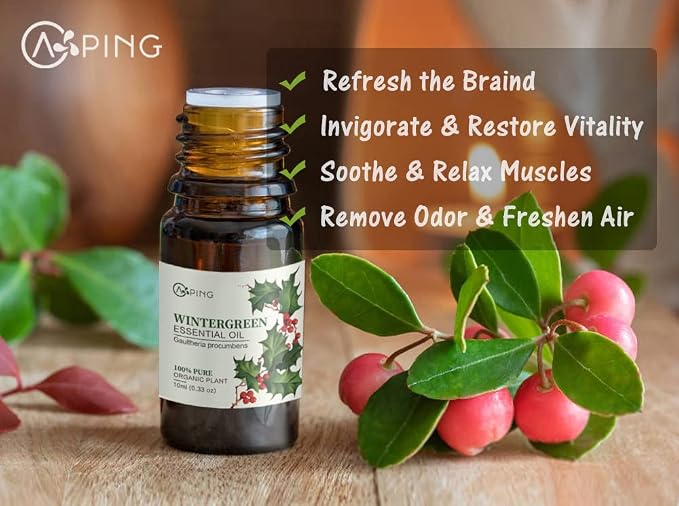 Wintergreen Essential Oil - 100% Pure Organic Natural Plant (Gaultheria procumbens) Wintergreen Oil for Diffuser, Aroma, Spa, Massage, Yoga, Perfume, 0.33oz