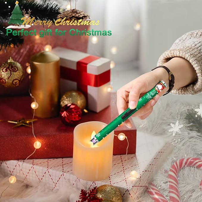 SUPRUS Electric Candle Lighter USB Lighter with Upgraded LED Battery Display Safety Switch Rechargeable Flameless Plasma Windproof Pocket Size (Christmas Green&Christmas Green&Christmas Green)