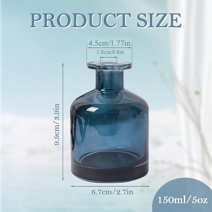 150ML/5OZ Empty Blue Clear Glass Diffuser Bottles Refillable Aromatherapy Container Jars Reed Diffuser Sticks Holder Bottle for DIY Crafts Fragrance Essential Oils