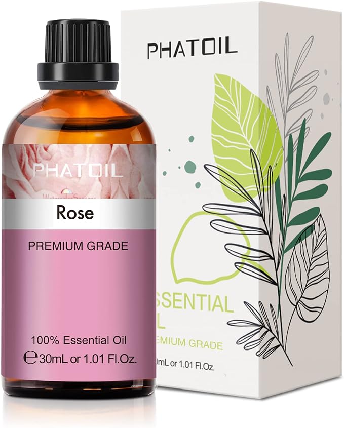 Rose Essential Oil, 1.01Fl.Oz (30ML) PHATOIL Pure Essential Oil Singles for Aromatherapy Diffusers, Humidifiers, Great for DIY Candle and Soap Making, Gift for Friend
