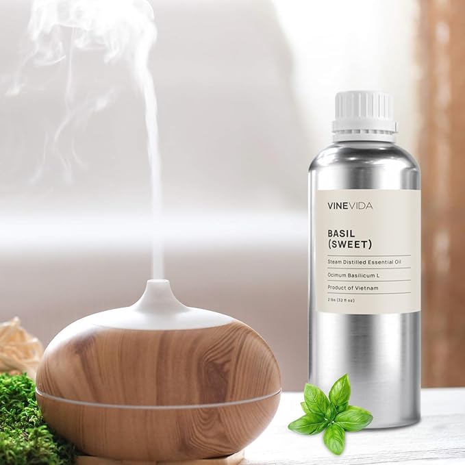 VINEVIDA [32oz] Basil (Sweet) Essential Oil 32 oz - Bulk Essential Oil for Soap Making and Candle Making