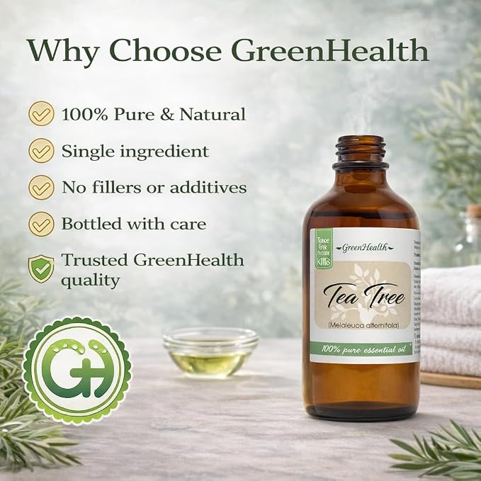 Tea Tree Essential Oil – 4 fl oz – 100% Pure & Undiluted – Natural Aromatherapy & DIY Use – GreenHealth