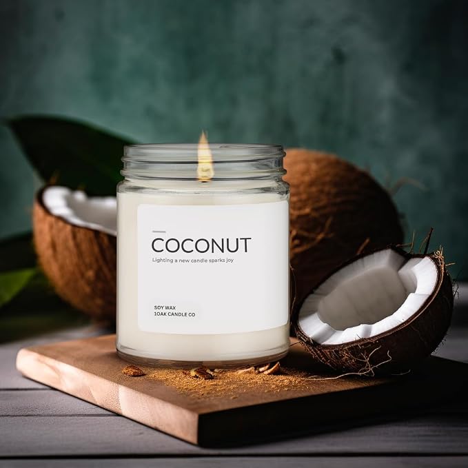 1OAK Coconut Candle - Soy Wax Scented Candles (Coconut) - Soy Candles for Home Scented - Long Burning Premium - Hand-Poured (7oz.)