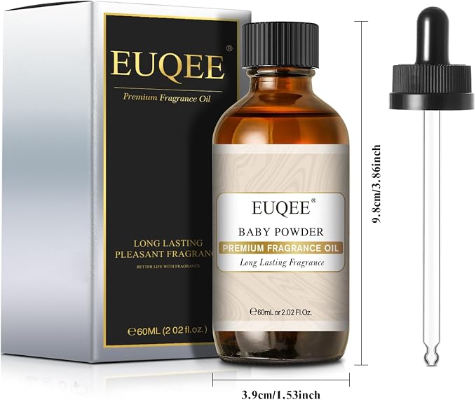 EUQEE Baby Powder Fragrance Oil Premium Fragrance Essential Oil 60ml with Glass Dropper for Aromatherapy, Candle Making, DIY Bath Bombs(2.02 Fl oz)