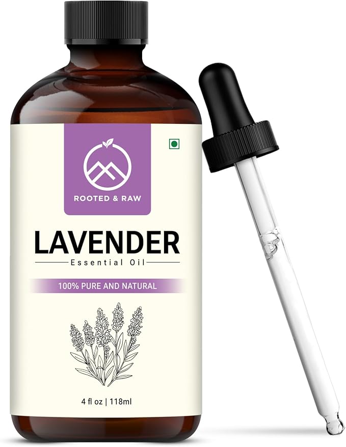 Lavender Essential Oil – Lavender Oil for Diffuser, Aromatherapy, Sleep, Skin & Hair – Large 4 fl oz with Glass Dropper – ROOTED & RAW