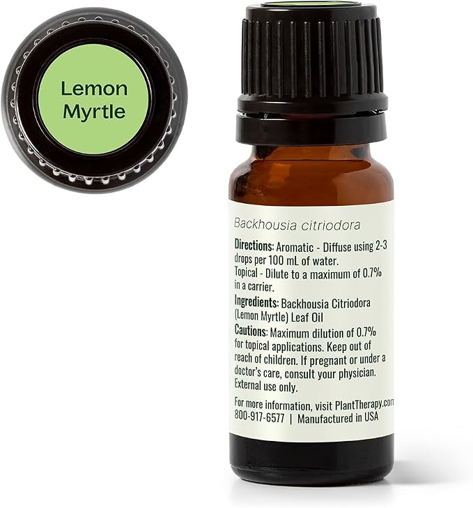 Plant Therapy Lemon Myrtle Essential Oil 10 mL (1/3 oz) 100% Pure, Undiluted, Aromatherapy for Immune Support, Deodorizing, and Mood Boosting
