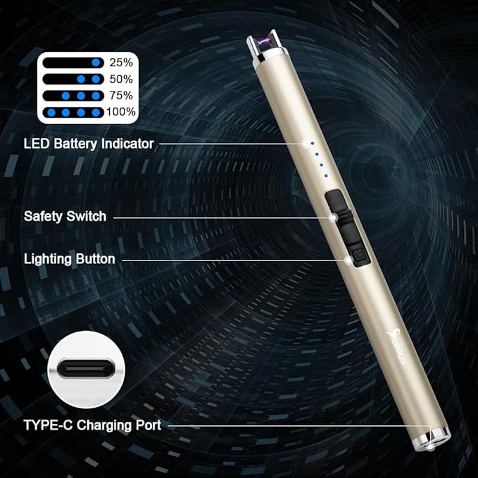 SUPRUS Candle Electric USB Lighter Safety Switch Rechargeable Flameless Plasma Windproof Pocket Size (Champagne Gold&Champagne Gold&Champagne Gold)