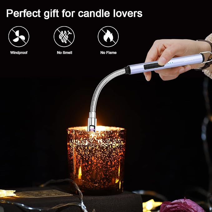ARECTECH Electric Arc Candle Lighter Flameless Rechargeable USB Long Lighter for Candle Cooking BBQs Fireworks Blue