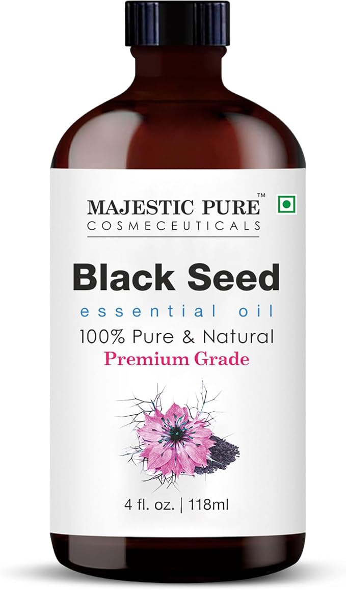 Majestic Pure Essential Oil with Glass Dropper - 100% Pure and Natural - Essential Oils for Diffuser, Aromatherapy, Soap and Candle Making, Blackseed Essential Oil, Blackseed Oil, 4 Fl Oz