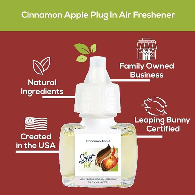Scent Fill Cinnamon Apple Plug in Air Freshener, Scented Oil Refills, 4 Refills + Diffuser