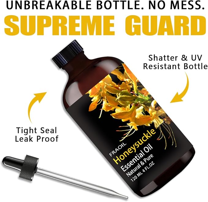 Honeysuckle Essential Oil, Honeysuckle Oil 4 Fl Oz 120ML for Diffuser Humidifier Yoga Cleaning DIY Candle Soap Making Essential Oils
