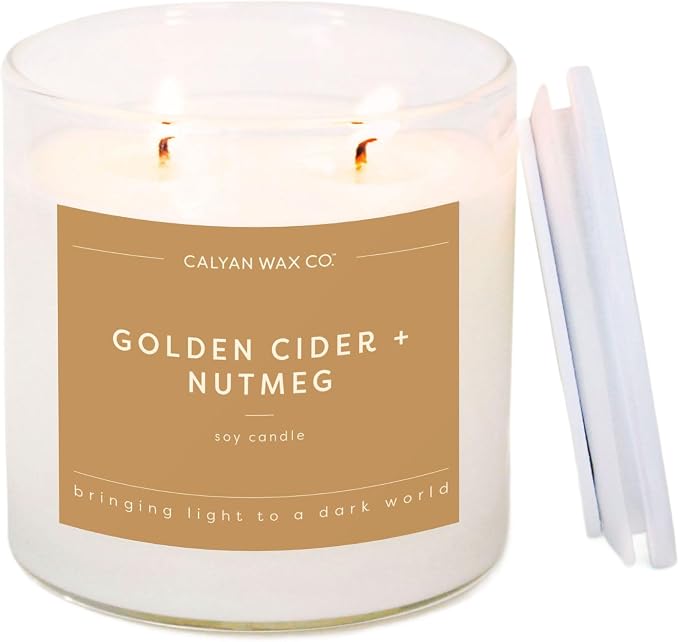Calyan Wax Co. Golden Cider & Nutmeg 2 Wick Scented Candle - 37 Hour Burn - Luxury Clean Soy Wax Candles - Long Lasting Large Glass Jar Candle for Home - 8.8oz
