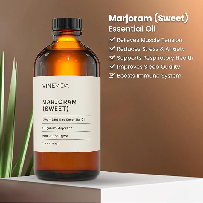 VINEVIDA Marjoram Essential Oil 4 oz - Undiluted Candle Oil Scent - DIY Candle Scents for Candlemaking - Bulk Essential Oil for Soap Making
