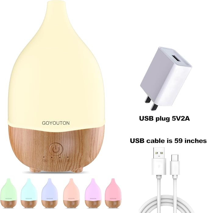 Essential Oil Diffuser, 200ml Small Aromatherapy Diffuser with 7 Color LED Lights Quiet Waterless Auto Shuts-off，Air Humidifier Aroma Diffuser，Ultrasonic Diffusers for Essential Oils for Office Home