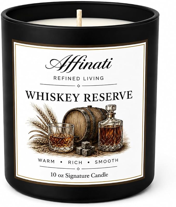 Affinati Whiskey Reserve Signature Candle - 10 oz Luxury Soy Blend Wax Candle, Long-Lasting Home Fragrance