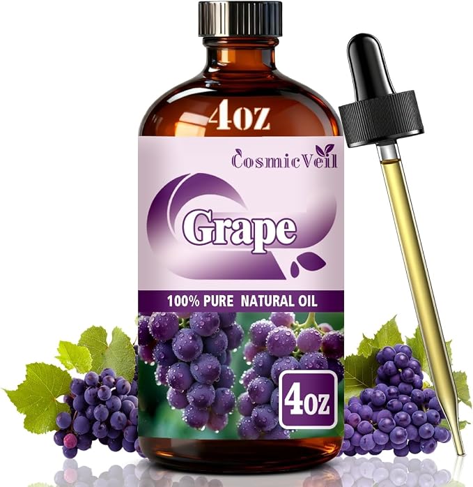 Grape Essential Oil Grape Oil for Aroma Diffuser,Humidifier,Home Fragrance,Cleaning,Body Care,Massage,Yoga,DIY Candle,DIY Soap CosmicVeil（Grape，4 Fl Oz (Pack of 1)）