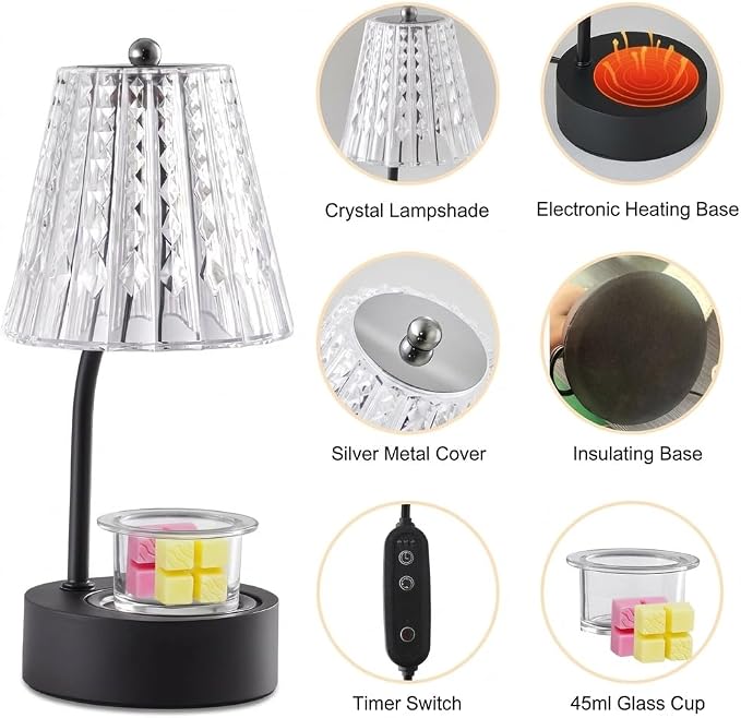 Crystal Candle Warmer Lamp, 7 Color Changing Lights, Electric Wax Melt Warmer with Timer & Dimmer, Flameless Fragrance Lamp for Large Jar Candles, Home Decor Gift Women