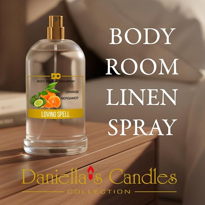Daniella's Candles Loving Spell Body Room and Linen Spray, Natural Body Mist & Room Spray, Long lasting Fragrance, 100ml/3.4oz