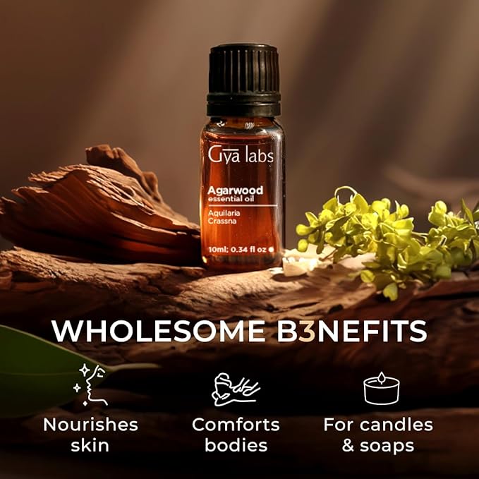 100% Pure Agarwood Essential Oil - 0.34 Fl Oz - Agarwood Oil for Hair, Skin, Diffuser, Aromatherapy & DIY Candle Making Scent