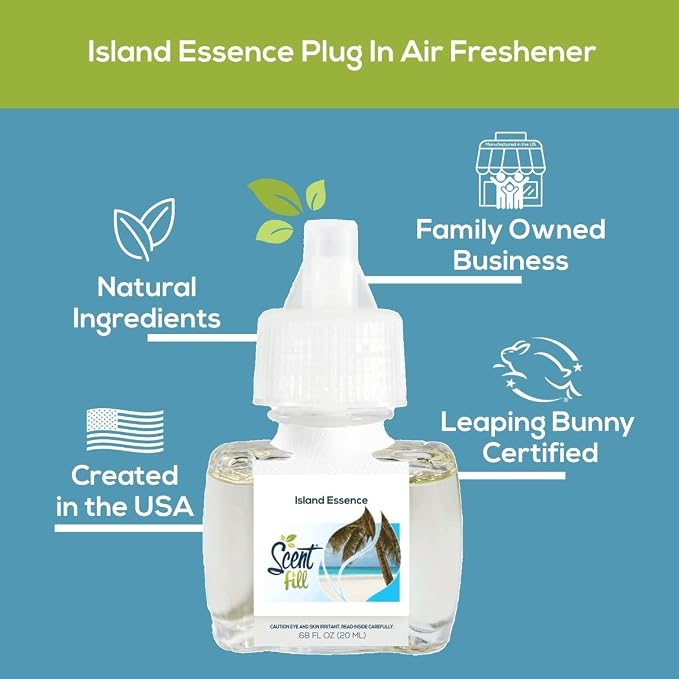 Scent Fill Island Essence Plug in Air Freshener, Scented Oil Refills, 2 Refills + Diffuser