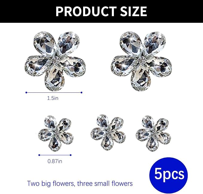Bling Daisy Flower Car Air Vent Clips, 5PCS Sparkling Crystal Rhinestone Cute Vehicle Air Conditioning Clamp, Diamond Auto Air Outlet Clip Decor for Women Girls (White)