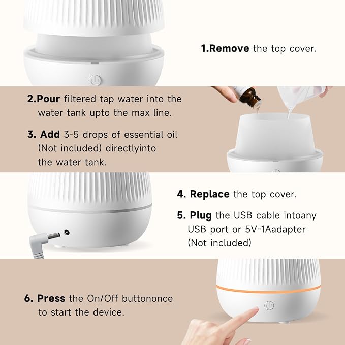 Ultrasonic Essential Oil Diffuser, Home Fragrance Aroma Diffuser with Auto Shut-Off, Color Change Night Light & Ultra-Quiet Operation, BPA-Free Portable Aromatherapy Humidifier for Home (White-2)