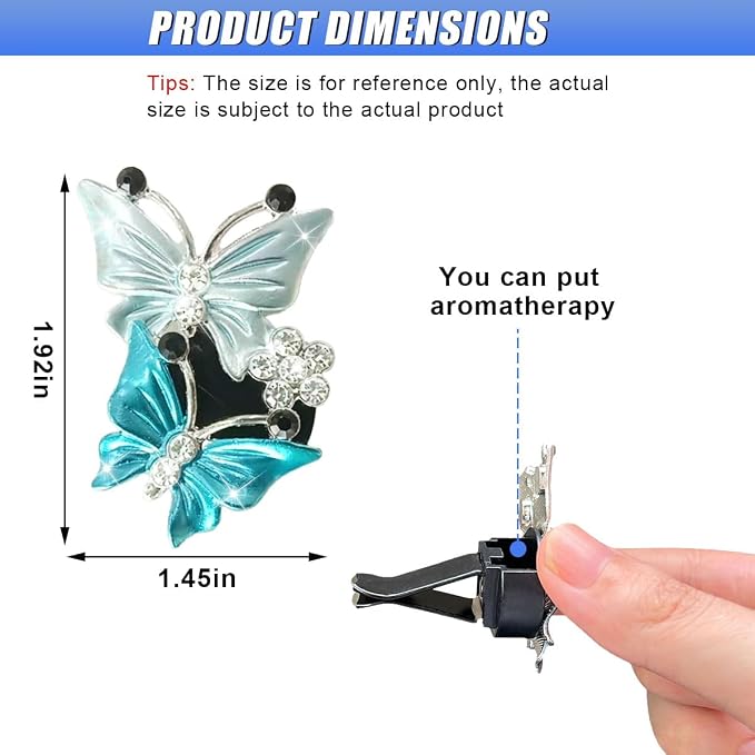 ZIMISI Car Vent Clip, Dual Butterfly Air Vent Clips, Bling Diamond Car Diffuser Clips, Cute Air Conditioning Outlet Decoration, Butterfly Car Accessories for Women (1Pc/Blue)