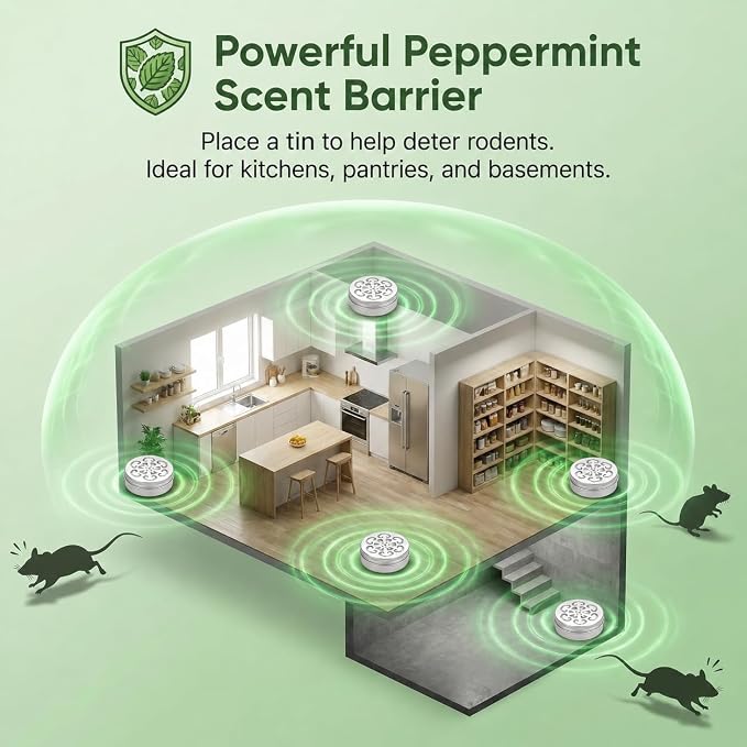 FineFix Peppermint Oil Mouse Repellent 4 Pack, Rodent Repellent for Car Engines, Under Hood, Garages, RVs, Sheds & Storage Spaces, Adhesive Backing, Fresh Mint Scent Helps Keep Mice and Rats Away