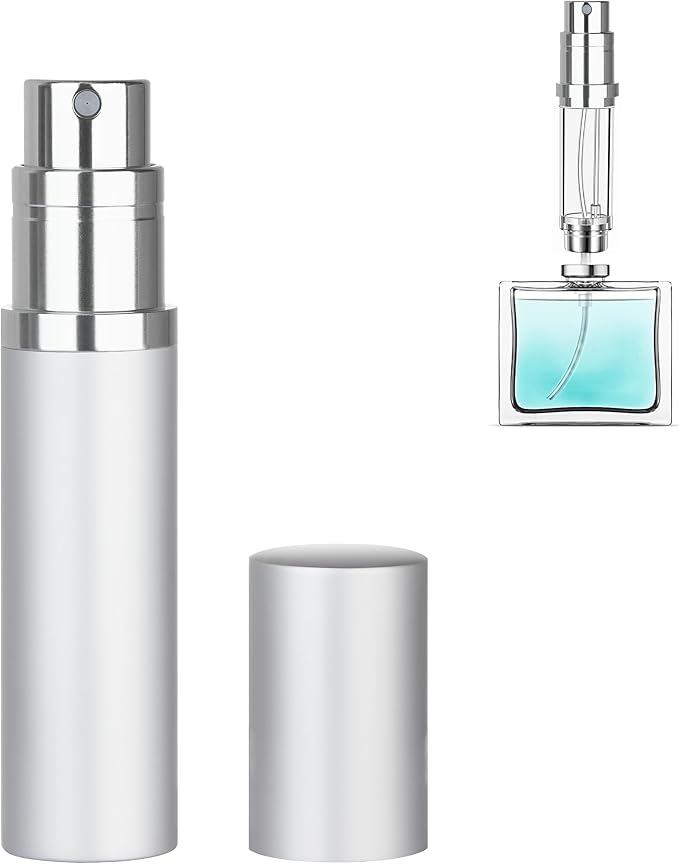 Refillable Perfume Atomizer Travel Bottle 5ml Leakproof Luxury Travel Perfume Refillable Bottle, Portable Fragrance Atomiser (Silver)