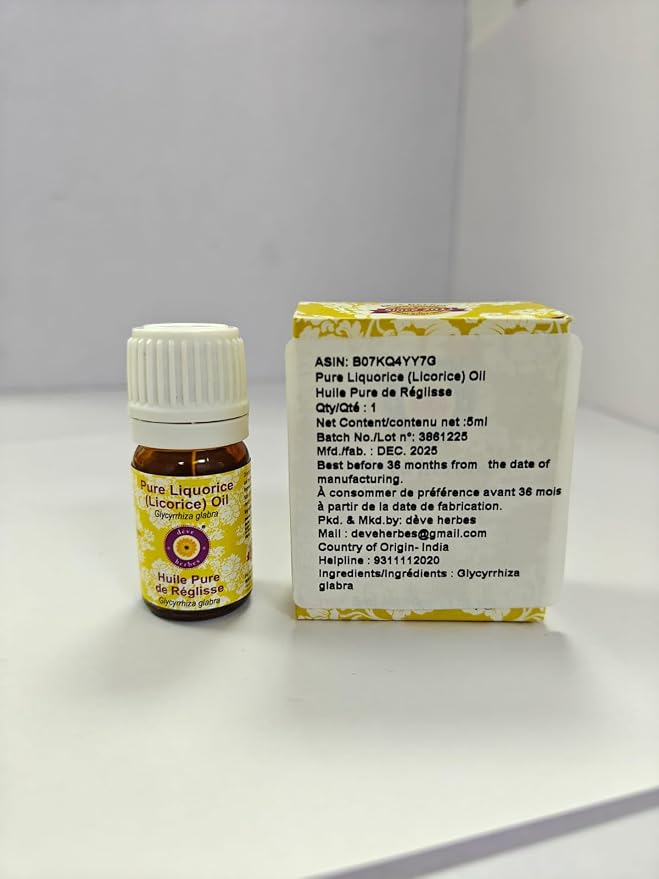 Deve Herbes Liquorice Oil (Glycyrrhiza glabra) with Glass Dropper | Infused | Pure | Non-Sticky | Lightweight | for Facial Care | Men & Women | 5ml (0.16 oz)