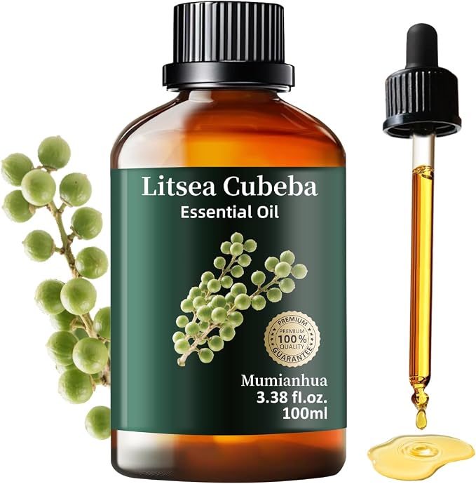 Litsea Cubeba (May Chang) Essential Oil, Pure May Chang Oil Mumianhua Refreshing Lemon-Citrus Scent for Diffuser, Oily Skin & Natural Cleaning, Uplifts Mood & Purifies Air, 3.38 Fl Oz