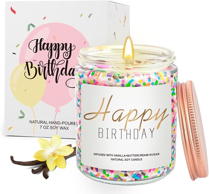 Candles for Birthday, Vanilla Cream Scented Candle 7OZ, Happy Birthday Candle Gifts for Women Her Best Friend, Unique Cute Soy Candles Non Toxic Aromatherapy